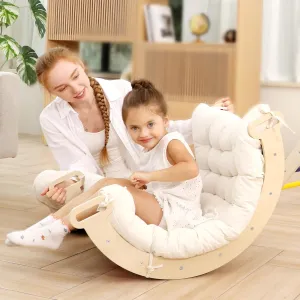 2 in 1 Montessori Climbing Arch for Toddlers,Rainbow Wooden Climbing Arch Rocker& Cushion,Pillow for Arches，Climbing Triangle Ramp,Montessori Climbing Gym for Kids 0-8