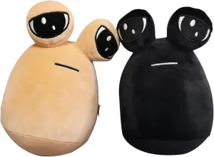 2 Pcs Alien Pou Plush Toy,Cute Pou Stuffed Animal,8.6 Inch Sad Pou Plushie,Children's Day Gift,Birthday Gifts, Khaki black