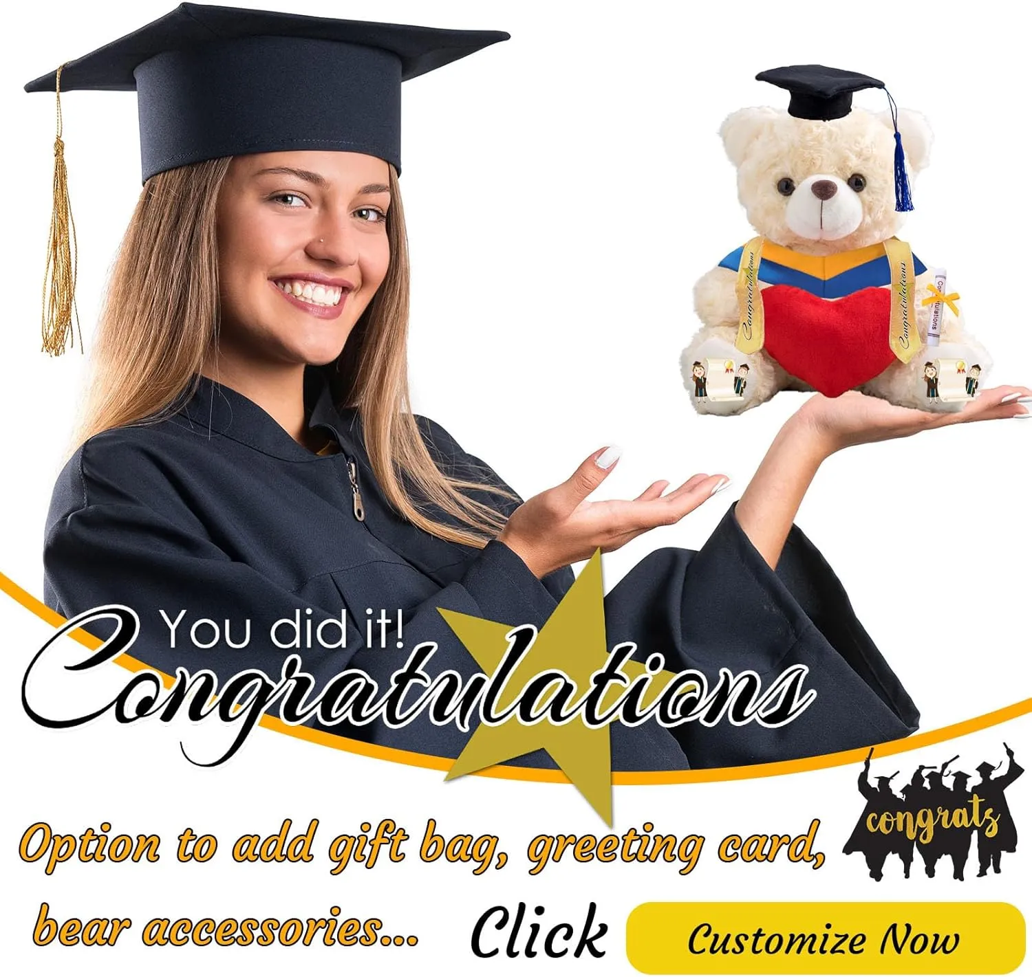2025 Graduation Teddy Bear with Heart, Personalized Bear Plush Toys as Graduation Gifts for Her Him as High School College Kindergarten Graduation Day 2025 (10 in-Text Photo)