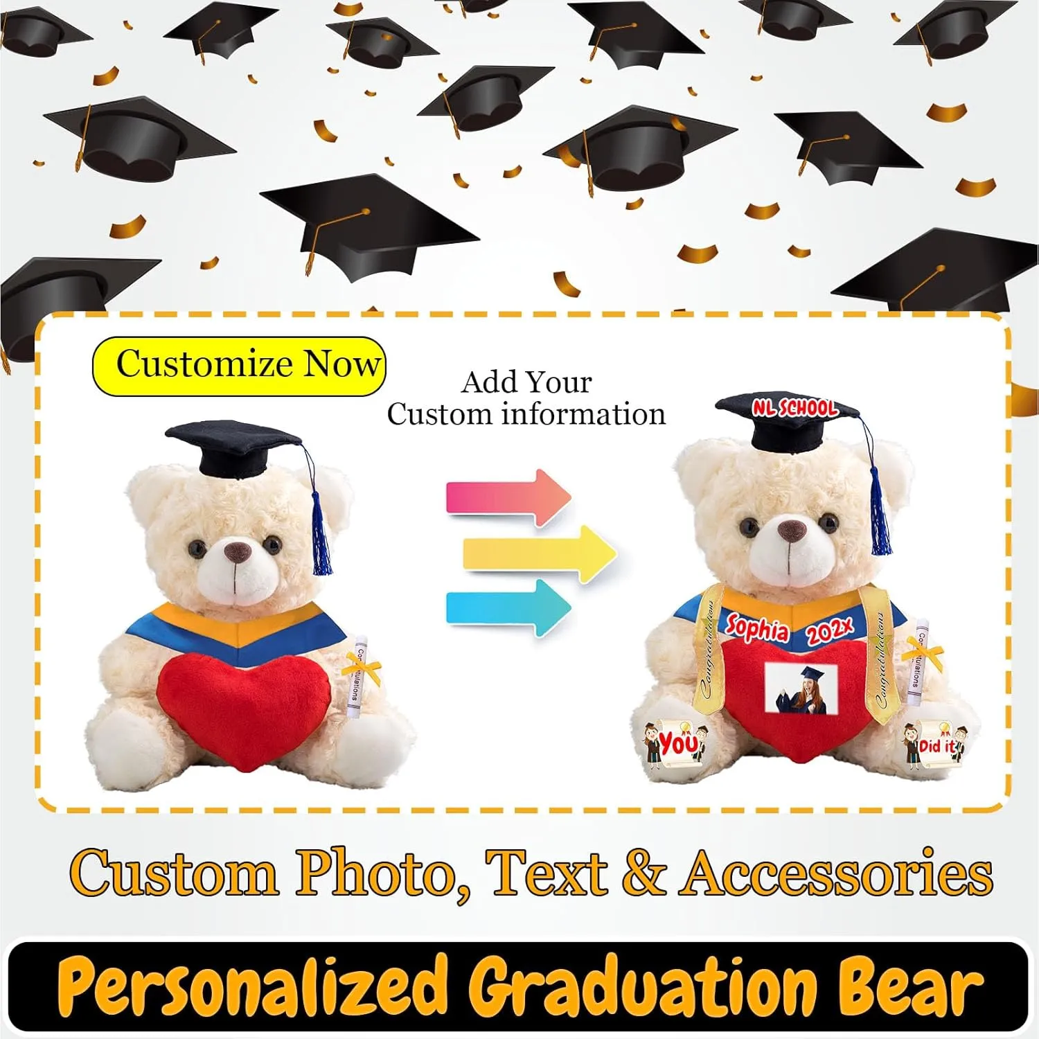 2025 Graduation Teddy Bear with Heart, Personalized Bear Plush Toys as Graduation Gifts for Her Him as High School College Kindergarten Graduation Day 2025 (10 in-Text Photo)