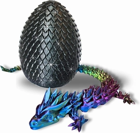 20" Articulated Dragon With Egg - Big Color Changing - 3D Printed Dragon With Egg - Fidget Dragon Egg & 3D Dragon - Toy Dragon Egg With Figures - Made in the USA - (Rainbow With Black Egg)