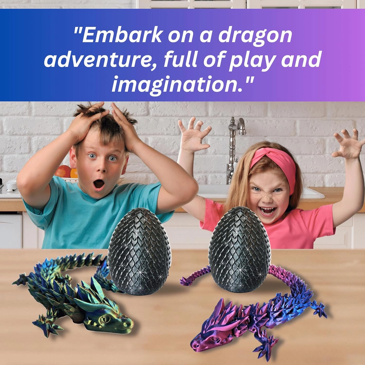 20" Articulated Dragon With Egg - Big Color Changing - 3D Printed Dragon With Egg - Fidget Dragon Egg & 3D Dragon - Toy Dragon Egg With Figures - Made in the USA - (Rainbow With Black Egg)
