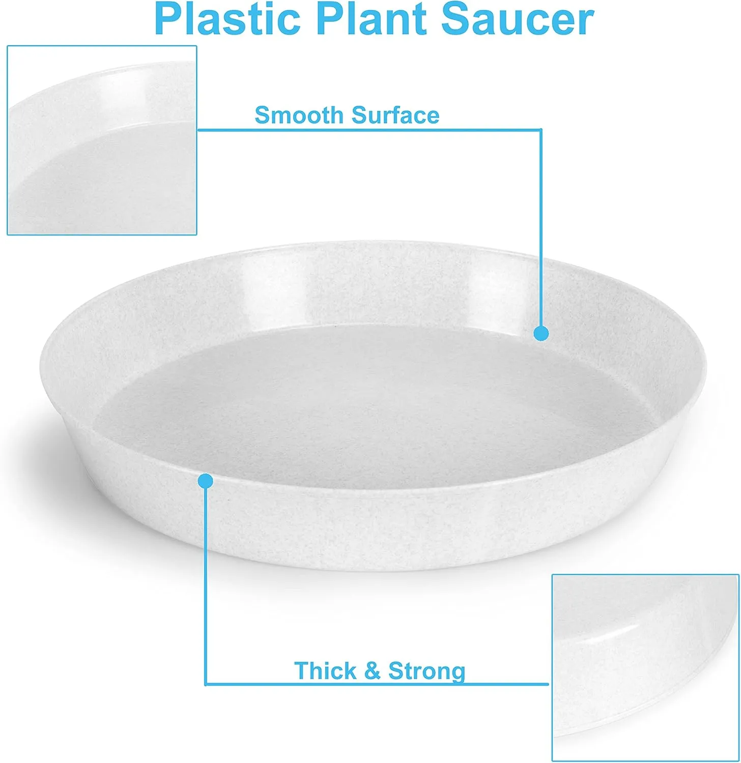 21 Inch (19 Inch Base) Case of 5 Plant Saucers - White Granite Colored Polypropylene - Heavy Duty Indoor/Outdoor- Collects Flower Pot Drainage and Excess Water - Made in USA