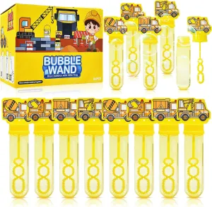 24 Pack Construction Truck Bubble Wands for Kids - Large Cartoon Excavator Bubbles Bulk with Refill Solution Toys for Carnival, Goodie Bag Stuffers, Boys Girls Birthday Gifts, Christmas Party Favors