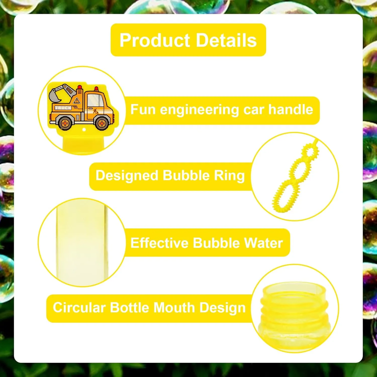 24 Pack Construction Truck Bubble Wands for Kids - Large Cartoon Excavator Bubbles Bulk with Refill Solution Toys for Carnival, Goodie Bag Stuffers, Boys Girls Birthday Gifts, Christmas Party Favors