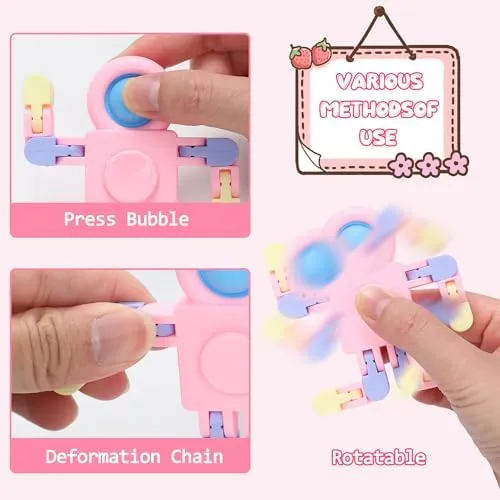 24 Pack Stress Relief Toys with Cards, DIY Chain Robot Pressure Relieving Toys for Classroom Gift Exchange