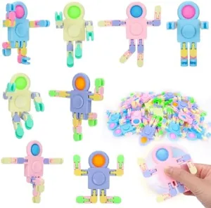24 Pack Stress Relief Toys with Cards, DIY Chain Robot Pressure Relieving Toys for Classroom Gift Exchange