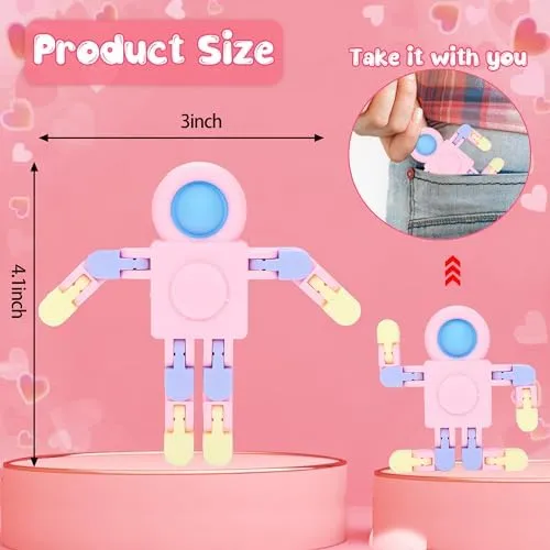 24 Pack Stress Relief Toys with Cards, DIY Chain Robot Pressure Relieving Toys for Classroom Gift Exchange