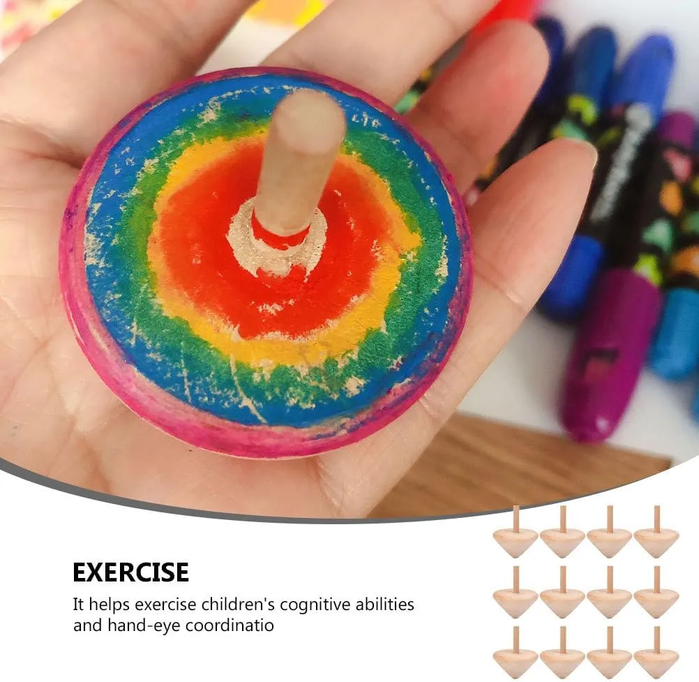 24 Pcs Wooden Spinning Top Rotating Tops Toy Durable Gyro Plaything DIY Hand-Painted Gyro Wooden Toy Gyro Toys for Kid Small Rotating Gyro Toys Wooden Rotating Tops Gyro Playthings