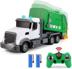 2.4G RC Garbage Truck Toy with Lights - 6 Channel Remote Control Waste Management Garbage Truck with 2 Rechargeable Batteries, Kids Recycling Trash Toys, Excellent Xmas Gifts for Boys Girls 3-8