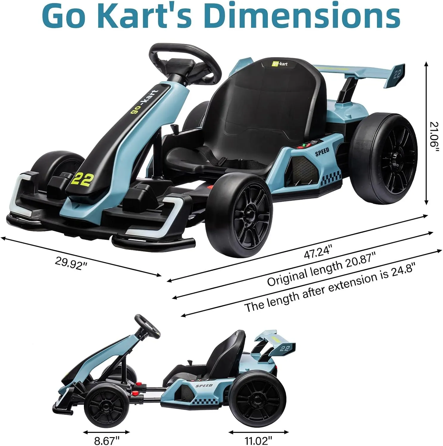 24V Electric Go Kart,300W Powerful Drift Kart for Kids, Electric Pedal Kart,with 300W Strong Motor, Drift/Sport Mode, Big Battery, Eva Tire,Length Adjustmen for Outdoor Racing Toy-Blue