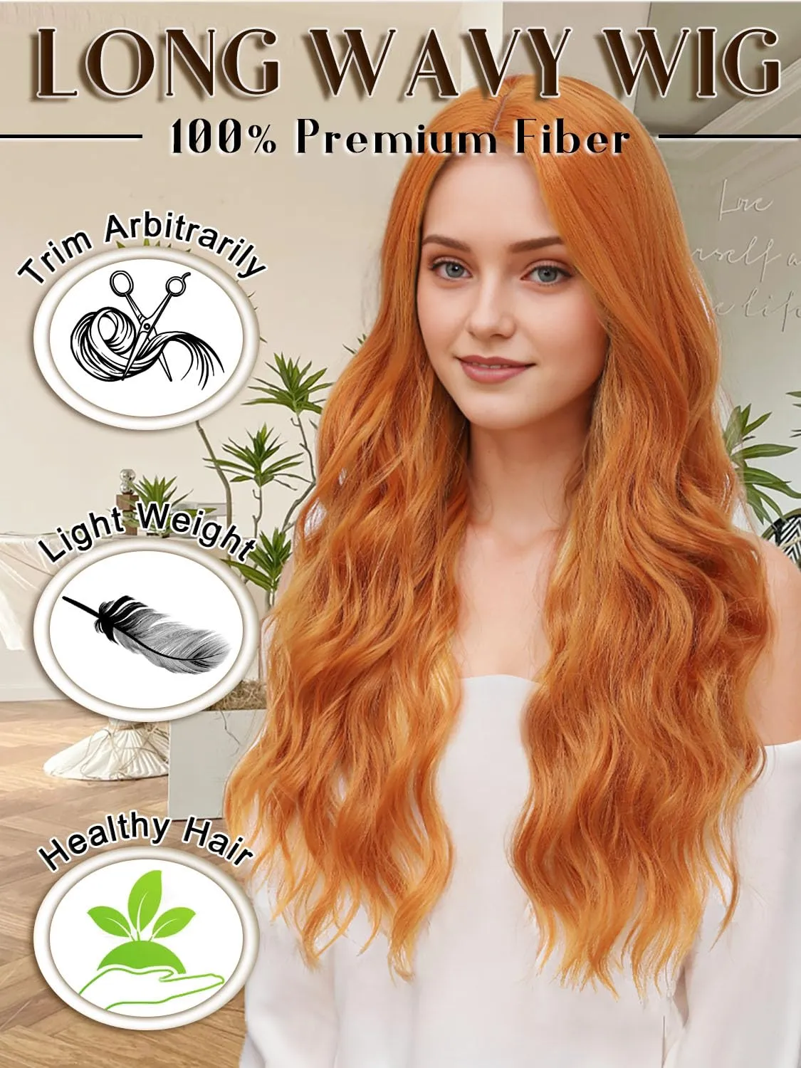 26 Inch Long Ginger Wig for Women Synthetic Orange Lace Front Middle Part Wavy Wigs Body Wave Heat Resistant Wig for Daily Party Use
