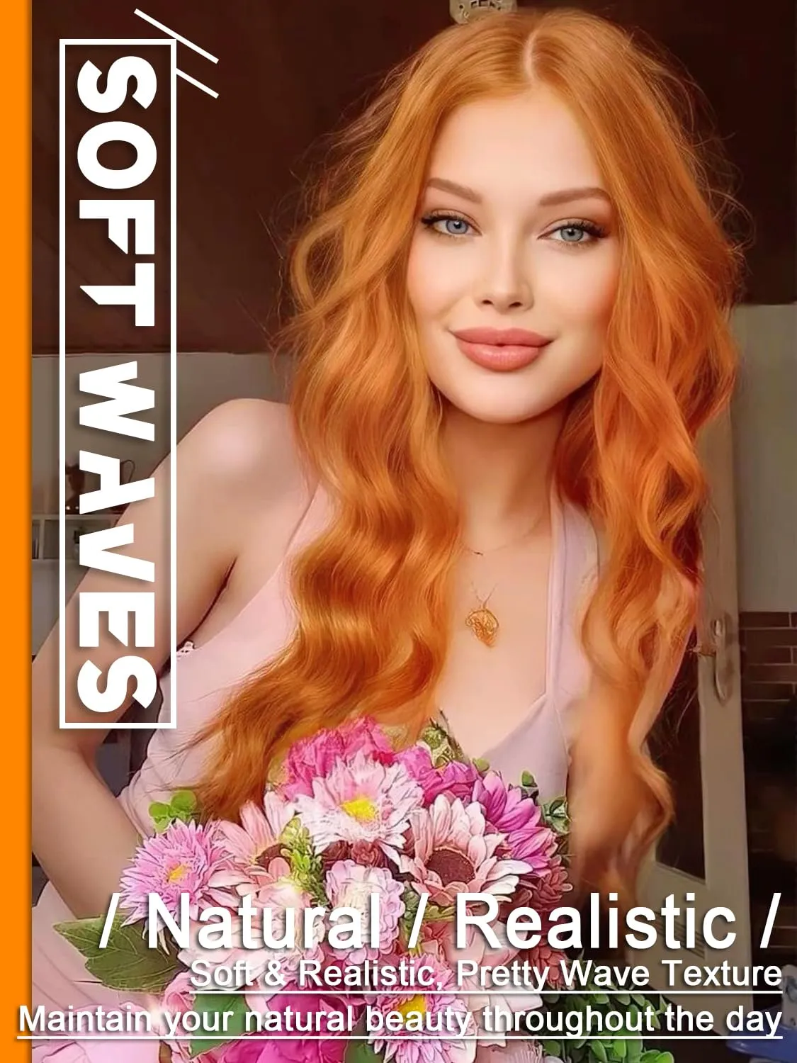 26 Inch Long Ginger Wig for Women Synthetic Orange Lace Front Middle Part Wavy Wigs Body Wave Heat Resistant Wig for Daily Party Use