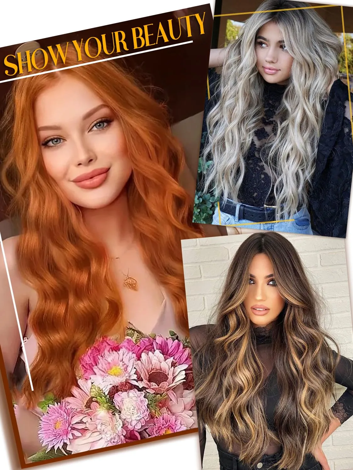 26 Inch Long Ginger Wig for Women Synthetic Orange Lace Front Middle Part Wavy Wigs Body Wave Heat Resistant Wig for Daily Party Use
