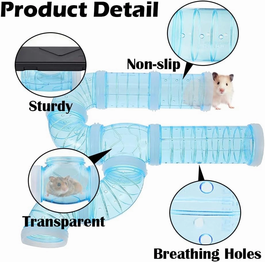 2 Hamster Tubes Kits, Hamster Tunnel Adventure External Pipe, Transparent DIY Creative Connection Cage & Accessories, Wheel for Pet Mouse Rat Small Animal (Blue)