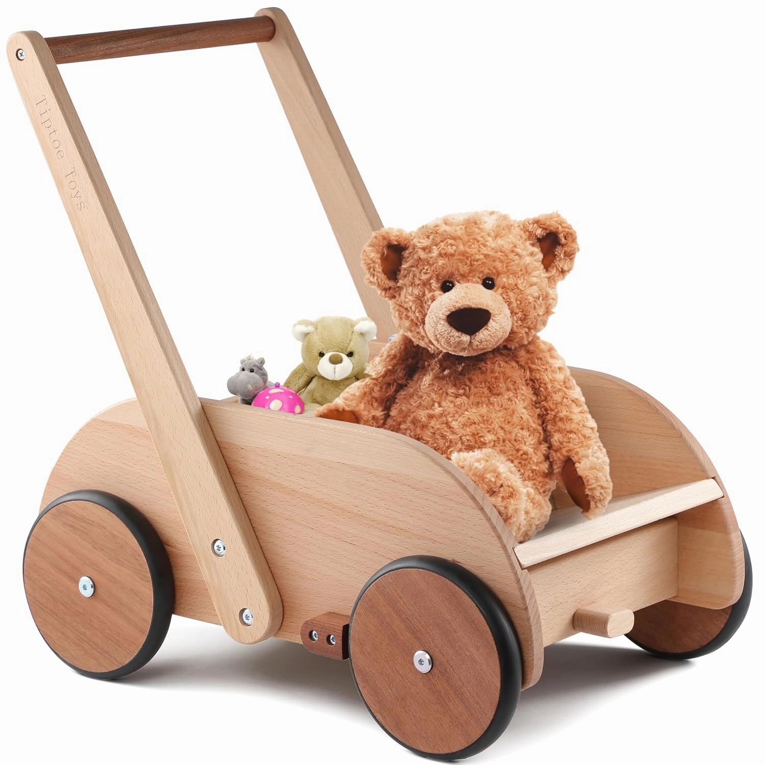 2-in-1 Wooden Baby Walker with Sit-to-Stand Learning | with Adjustable Seat & Speed | Baby Walker Push Toy in Natural Wood for Babies 6-12 Months up to 3 Years for Infants and Toddlers