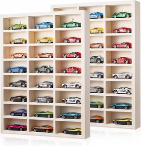 2 Pcs 24 Space Toy Cars Wheels Display Case 1: 64 Scale Model Cars Display Shelf Wooden Wall Mounted Die Cast Car Storage Rack for Gift Collectibles Toy Figurines Cabinet