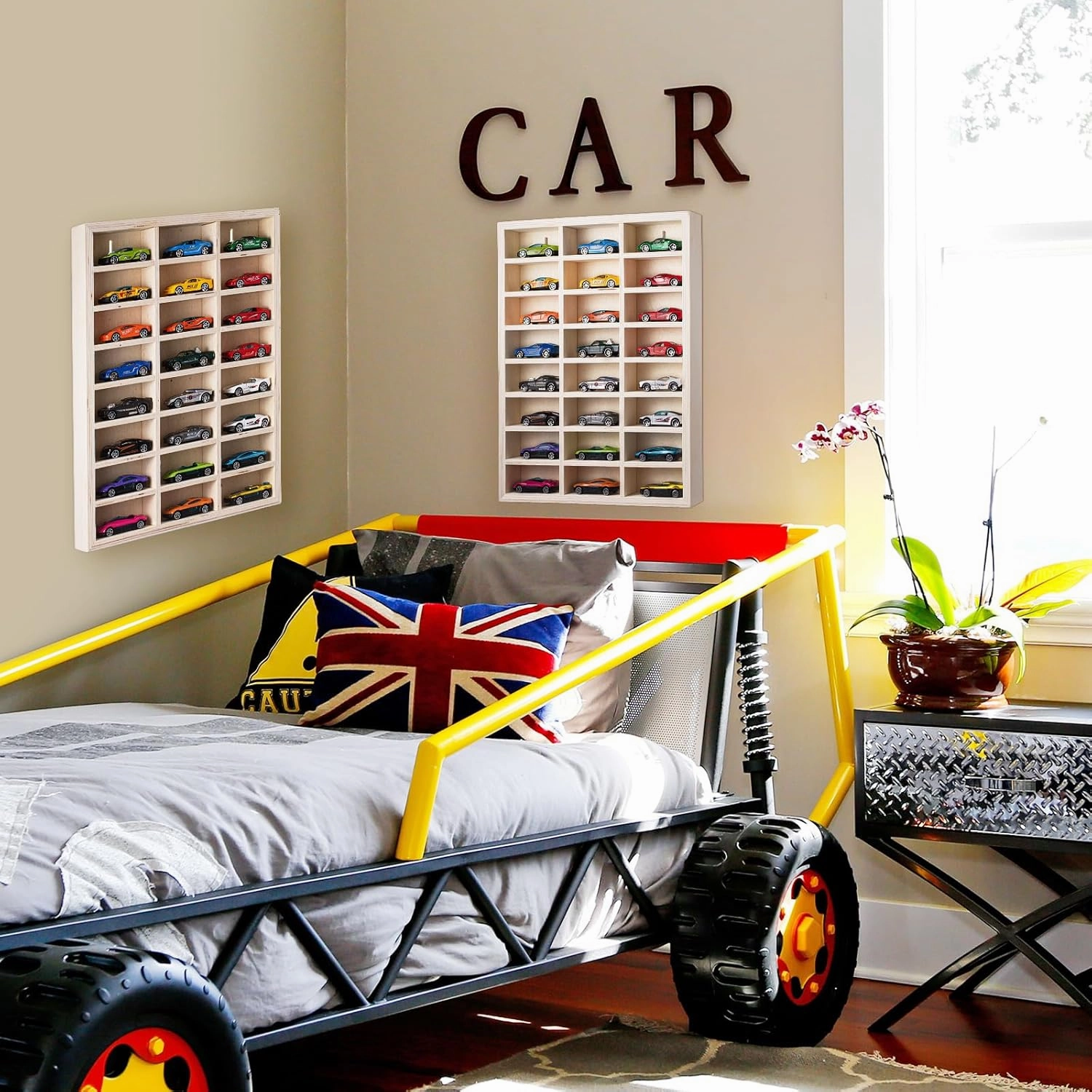 2 Pcs 24 Space Toy Cars Wheels Display Case 1: 64 Scale Model Cars Display Shelf Wooden Wall Mounted Die Cast Car Storage Rack for Gift Collectibles Toy Figurines Cabinet