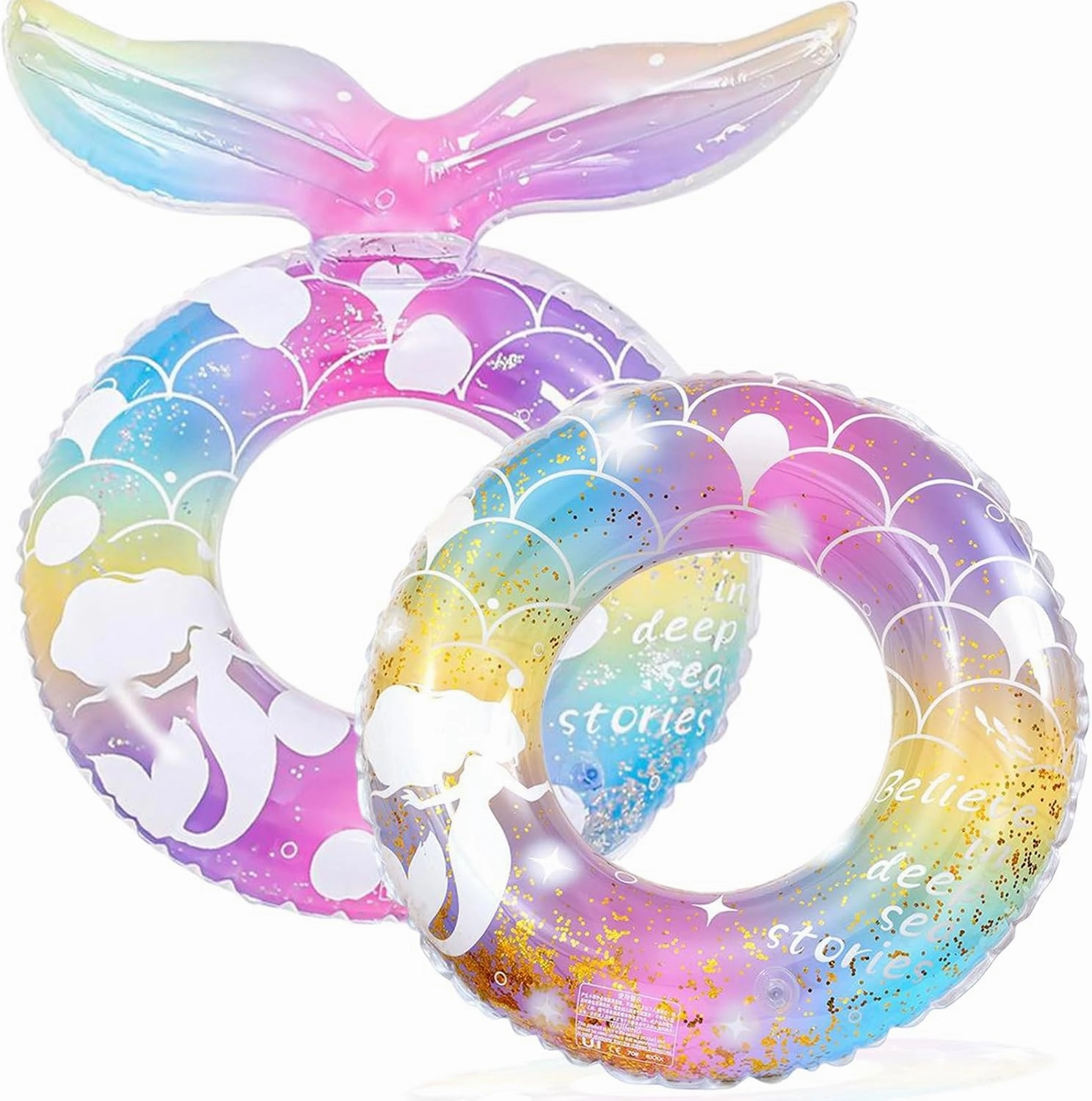 2 pcs Mermaid Pool Floats-30 inch Inflatable Swimming Ring for Adults, Cute Pool Float Tube Decorations Swim Tubes Outdoor Pool Beach Water Floats Party Supplies Floaties
