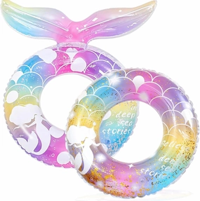 2 pcs Mermaid Pool Floats-30 inch Inflatable Swimming Ring for Adults, Cute Pool Float Tube Decorations Swim Tubes Outdoor Pool Beach Water Floats Party Supplies Floaties