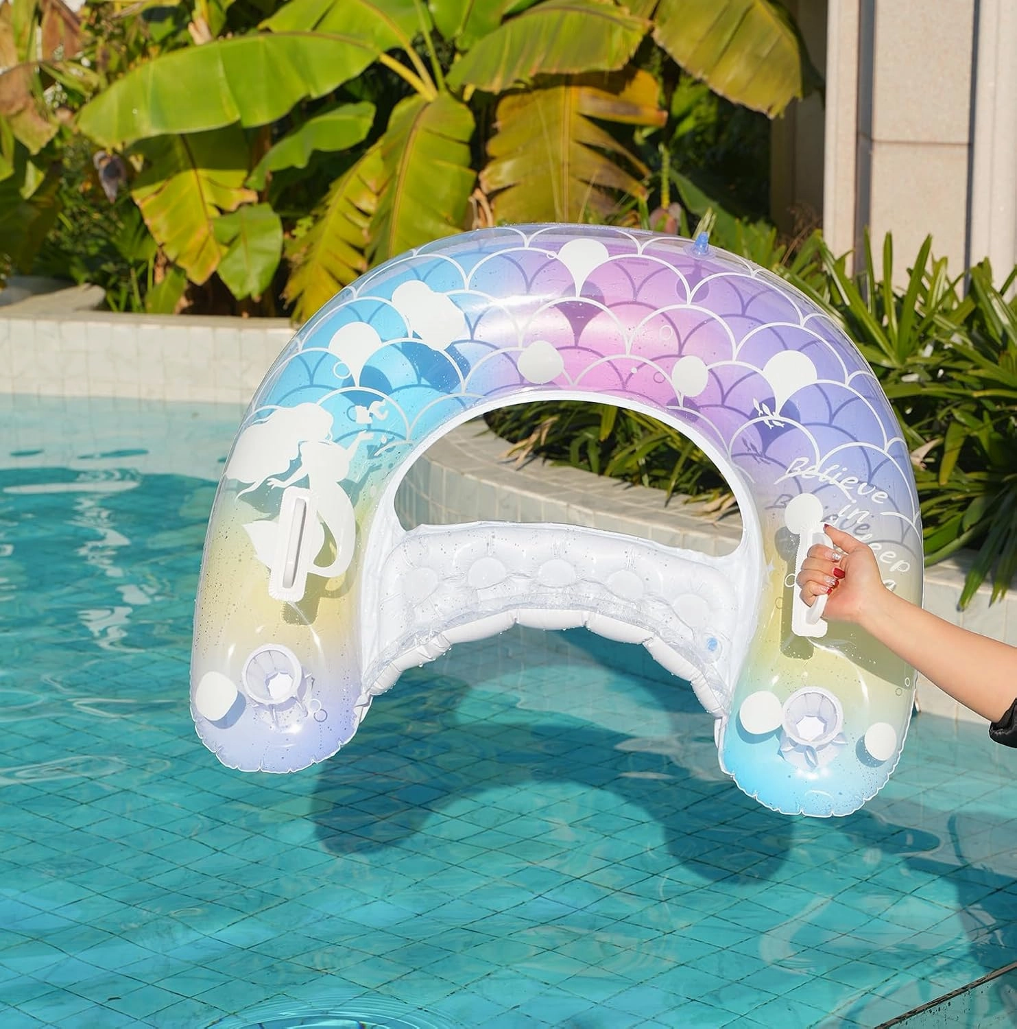2 pcs Mermaid Pool Floats-30 inch Inflatable Swimming Ring for Adults, Cute Pool Float Tube Decorations Swim Tubes Outdoor Pool Beach Water Floats Party Supplies Floaties