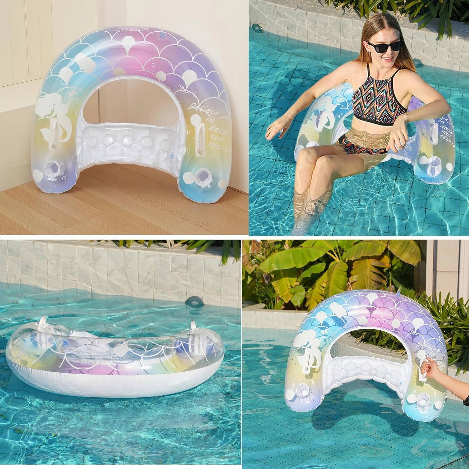 2 pcs Mermaid Pool Floats-30 inch Inflatable Swimming Ring for Adults, Cute Pool Float Tube Decorations Swim Tubes Outdoor Pool Beach Water Floats Party Supplies Floaties