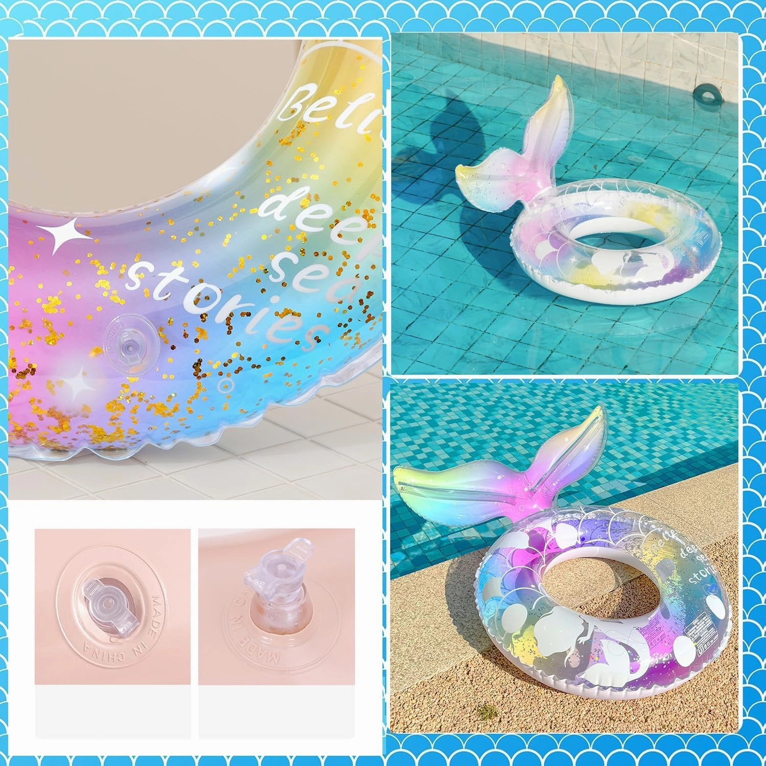 2 pcs Mermaid Pool Floats-30 inch Inflatable Swimming Ring for Adults, Cute Pool Float Tube Decorations Swim Tubes Outdoor Pool Beach Water Floats Party Supplies Floaties