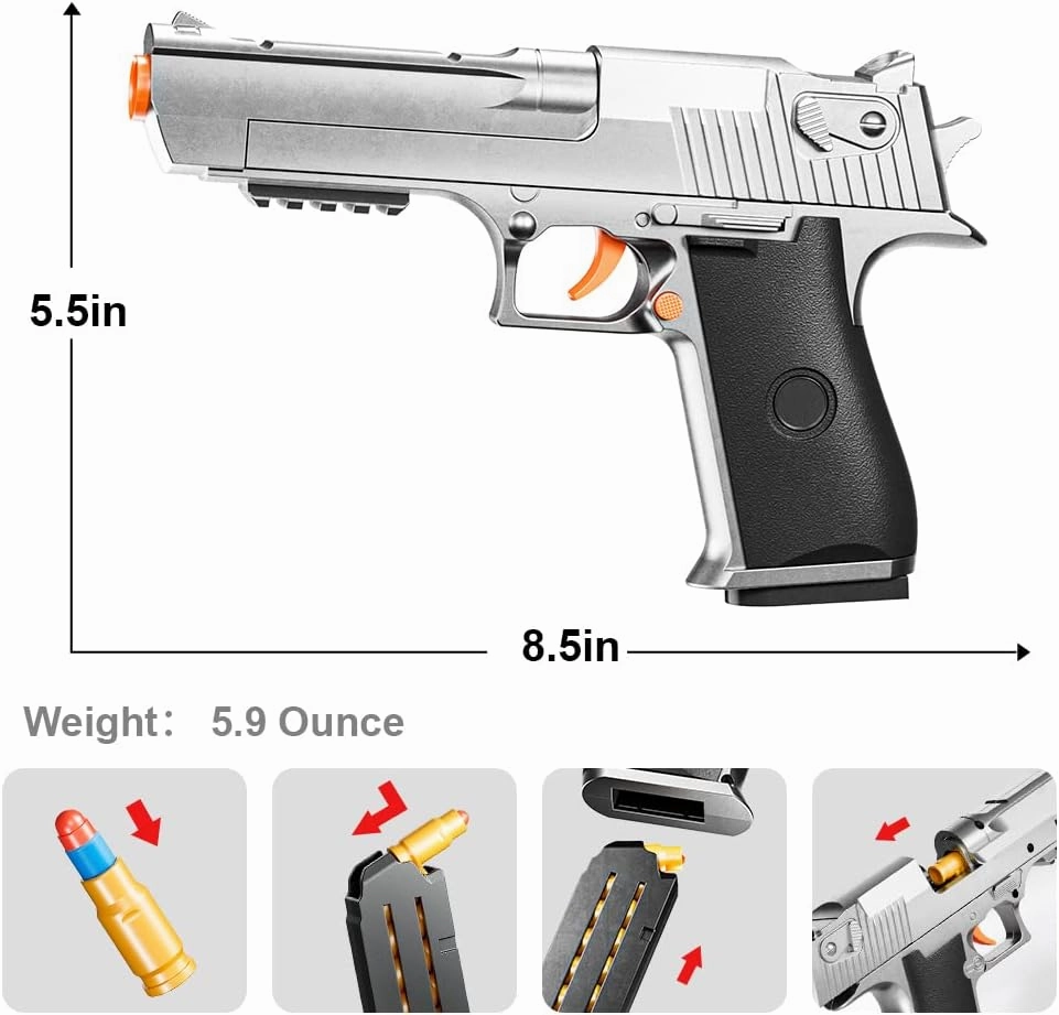 2Pack M1911 EVA Soft Foam Ejection Toy Blaster, Shooting with Foam Darts, Shooting Games, Backyard Fun and Outdoor Games, Education Toy Model for Boys Girls Halloween Christmas Ages 8  (Black Silvery)
