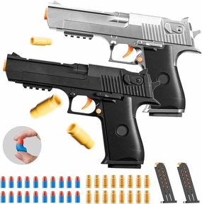 2Pack M1911 EVA Soft Foam Ejection Toy Blaster, Shooting with Foam Darts, Shooting Games, Backyard Fun and Outdoor Games, Education Toy Model for Boys Girls Halloween Christmas Ages 8  (Black Silvery)