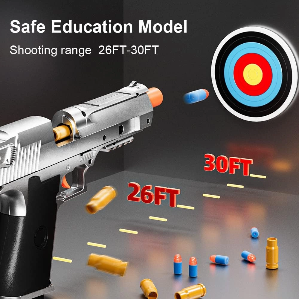 2Pack M1911 EVA Soft Foam Ejection Toy Blaster, Shooting with Foam Darts, Shooting Games, Backyard Fun and Outdoor Games, Education Toy Model for Boys Girls Halloween Christmas Ages 8  (Black Silvery)