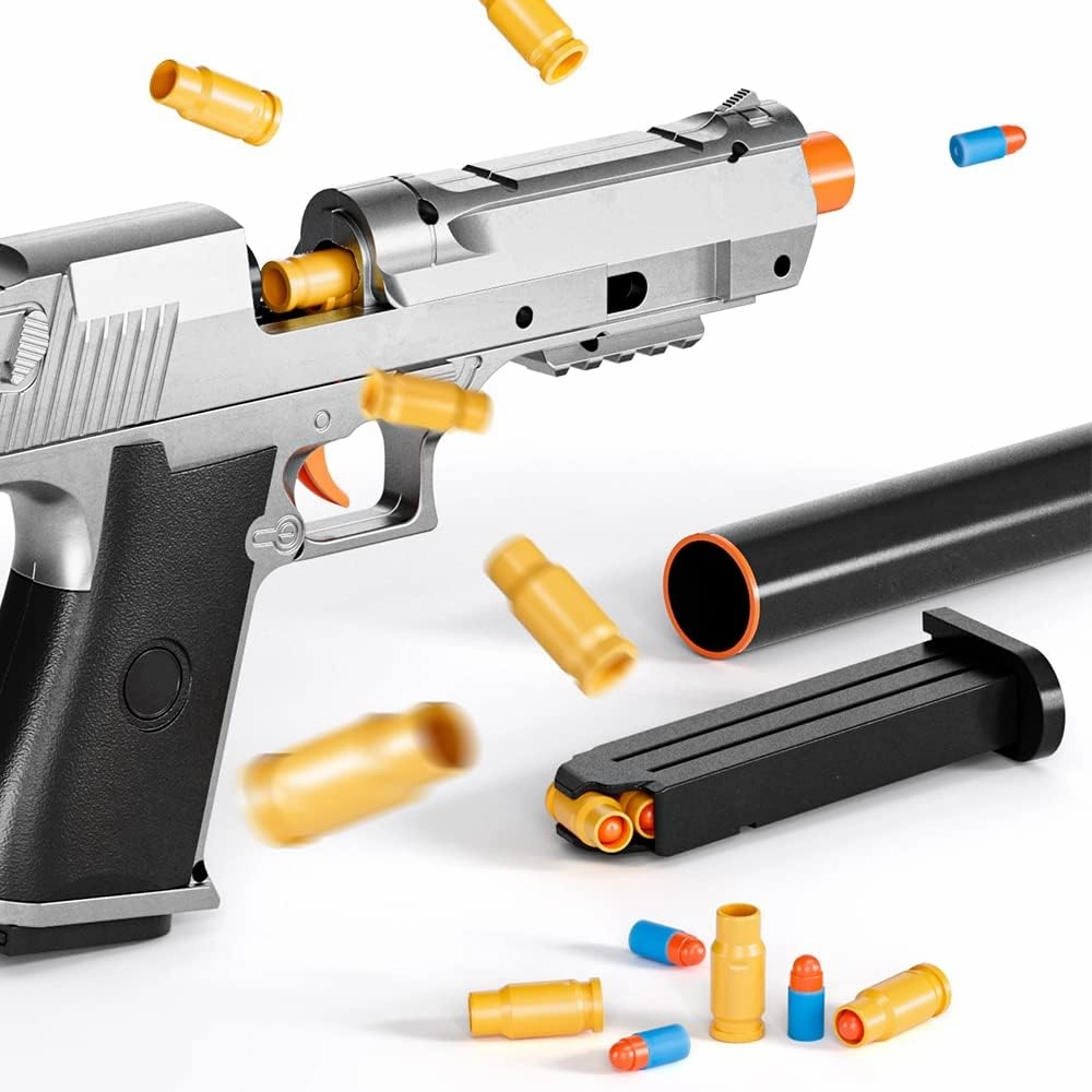 2Pack M1911 EVA Soft Foam Ejection Toy Blaster, Shooting with Foam Darts, Shooting Games, Backyard Fun and Outdoor Games, Education Toy Model for Boys Girls Halloween Christmas Ages 8  (Black Silvery)