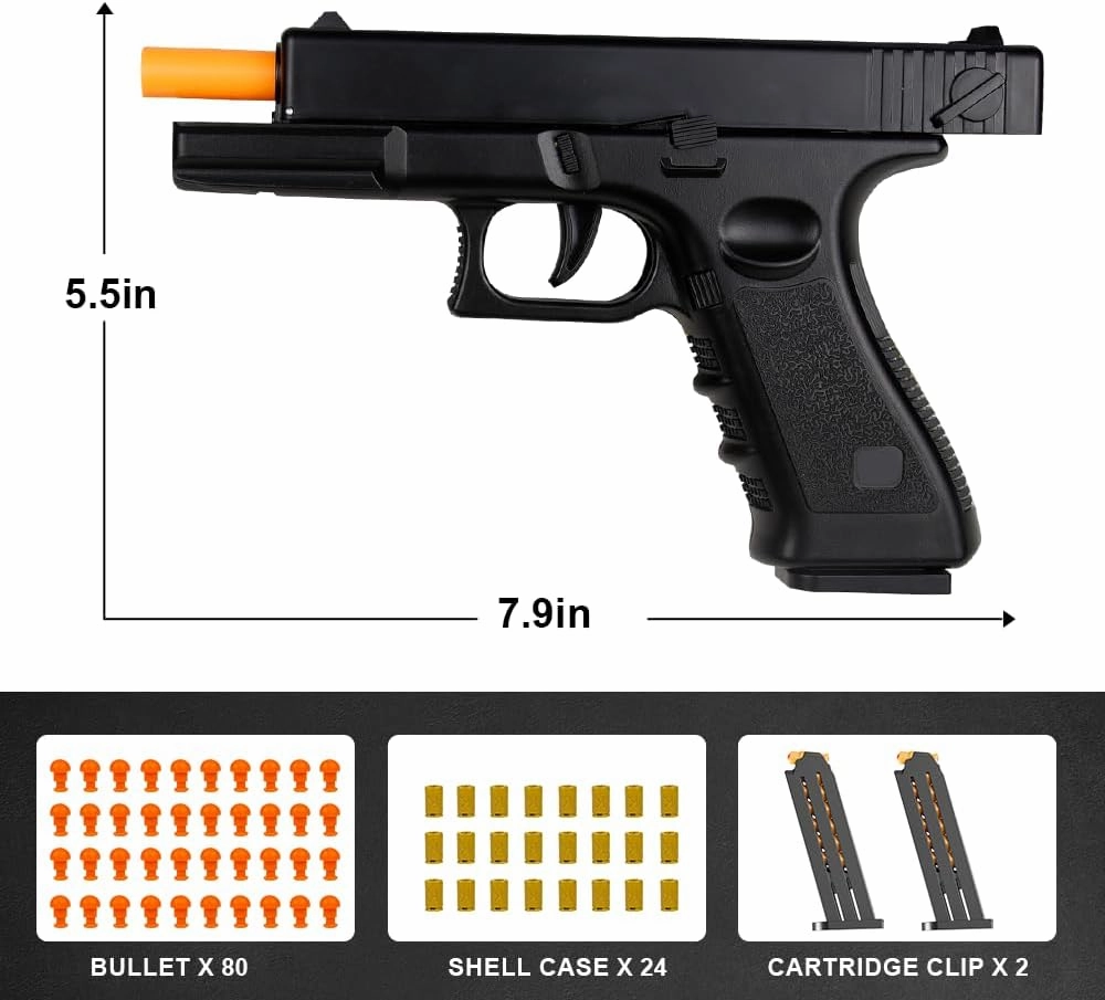 2Pack Shell Ejection Toy Gun with Soft Bullet - Semi-Automatic Toy Pistol Handgun with Auto Rebound, Educational Toy Foam Blasters & Guns for Boys Kids Adults Halloween Christmas Birthday Gift