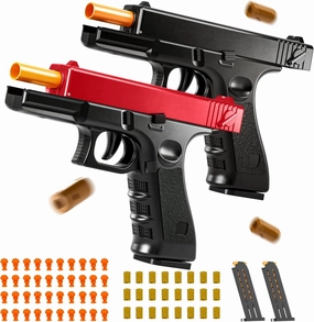 2Pack Shell Ejection Toy Gun with Soft Bullet - Semi-Automatic Toy Pistol Handgun with Auto Rebound, Educational Toy Foam Blasters & Guns for Boys Kids Adults Halloween Christmas Birthday Gift