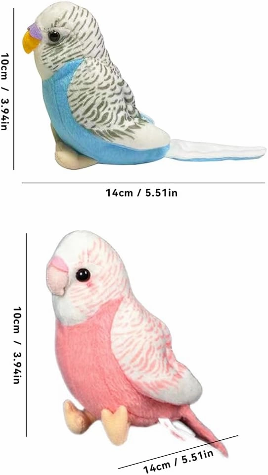 2Pcs Stuffed Parakeet Toy, 5.5 inches, Budgerigar Plush Toy, Parakeet Soft Toy, Stuffed Bird for Kids, Blue and Pink
