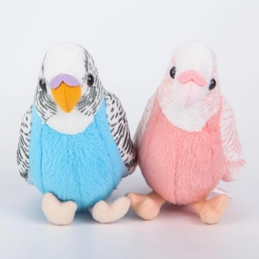 2Pcs Stuffed Parakeet Toy, 5.5 inches, Budgerigar Plush Toy, Parakeet Soft Toy, Stuffed Bird for Kids, Blue and Pink