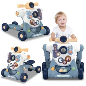 3-in-1 Baby Walker with Detachable Activity Center, Sit-to-Stand Push Toy with Music & Lights, Educational Walker for Boys Girls 9  Months, Blue