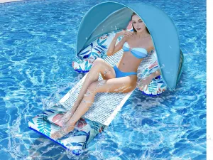 3-in-1 Pool Floats Adult with Shade Canopy and Cup Holder, Inflatable Pool Chair Lounger floaties with Umbrella