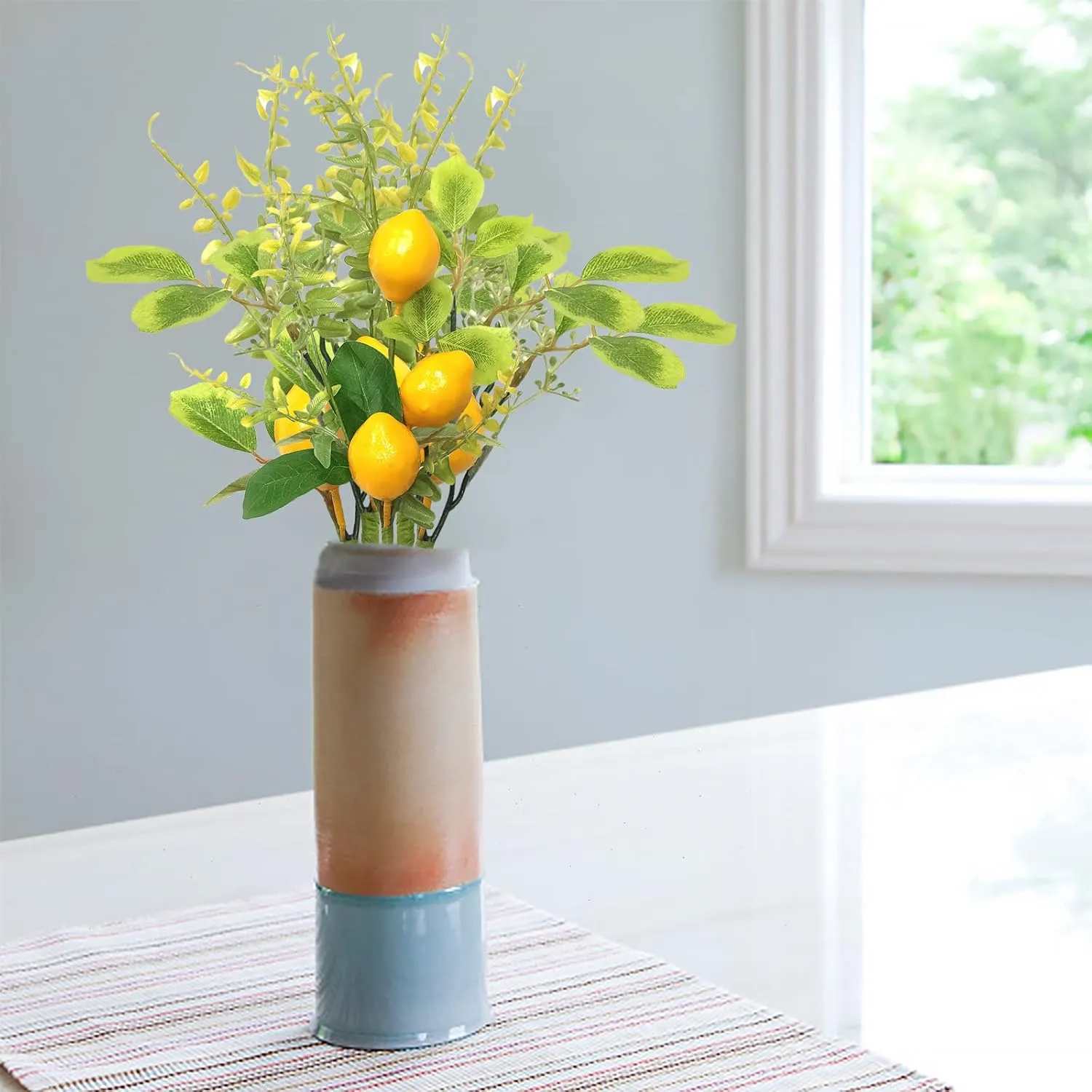 3 Pcs 17 Inch Artificial Lemon Branches Yellow Lemon Decor Faux Fake Fruit Lemon Stems Picks for Vase Kitchen Party Farmhouse Table Centerpiece Home Decoration