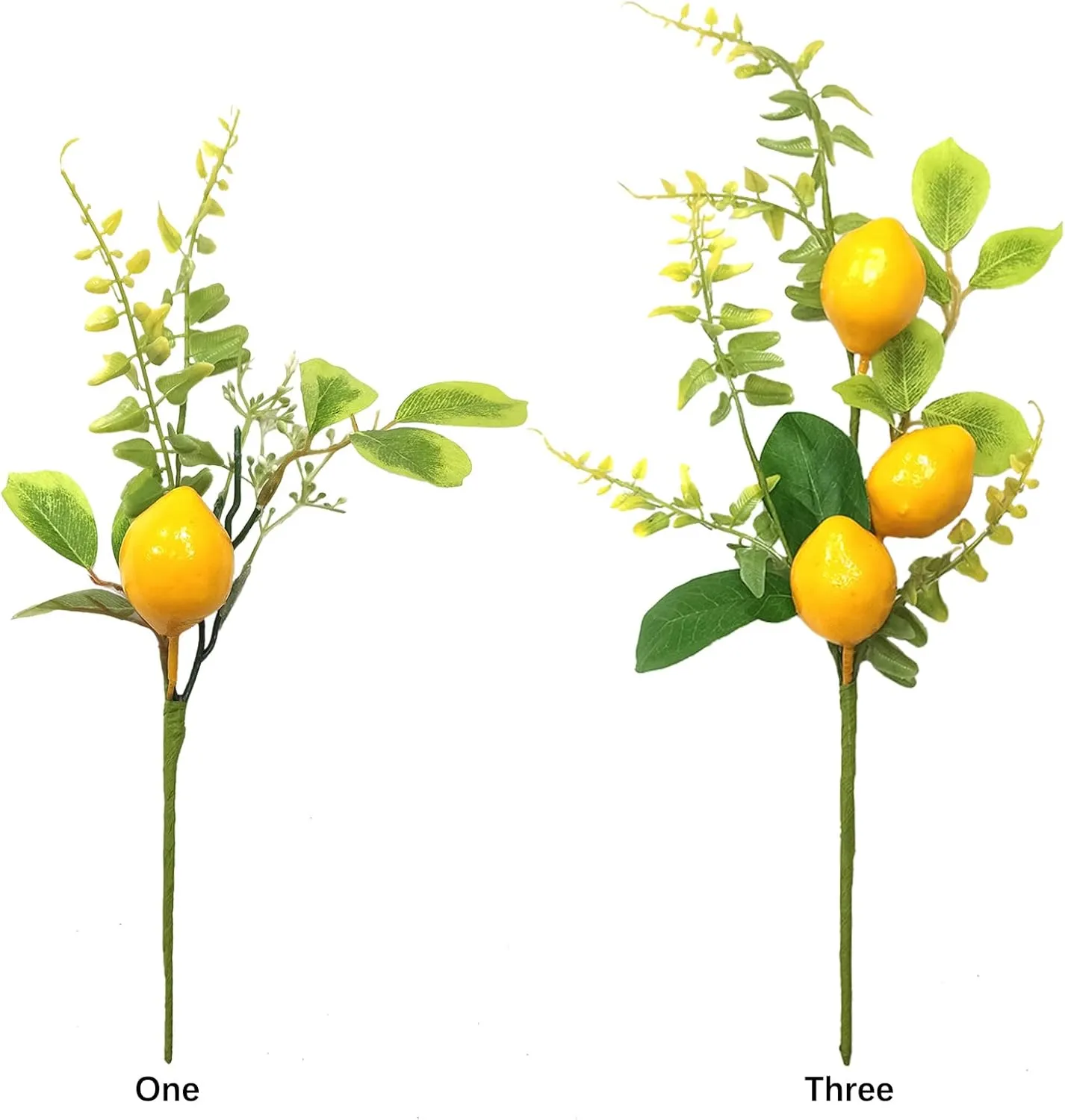 3 Pcs 17 Inch Artificial Lemon Branches Yellow Lemon Decor Faux Fake Fruit Lemon Stems Picks for Vase Kitchen Party Farmhouse Table Centerpiece Home Decoration