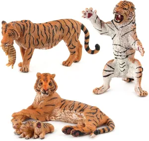 3 Piece Animal Tiger Figurine Tiger King Family Action Figure Set PVC Model Educational Toys,Cake Topper, Party Favor Supplies