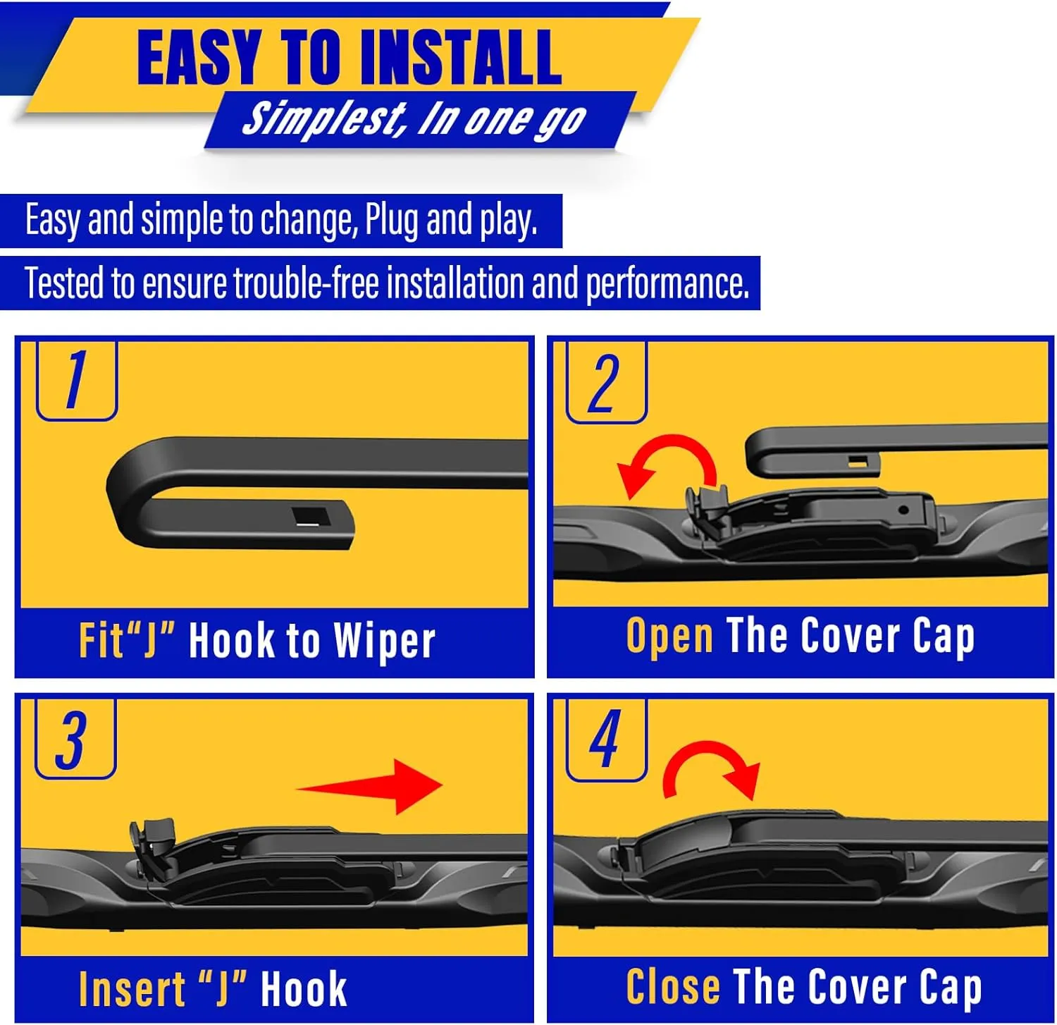 3 wipers Replacement for 2008-2012 Jeep Liberty, Windshield Wiper Blades Original Equipment Replacement - 19"/19"/14" (Set of 3) U/J HOOK
