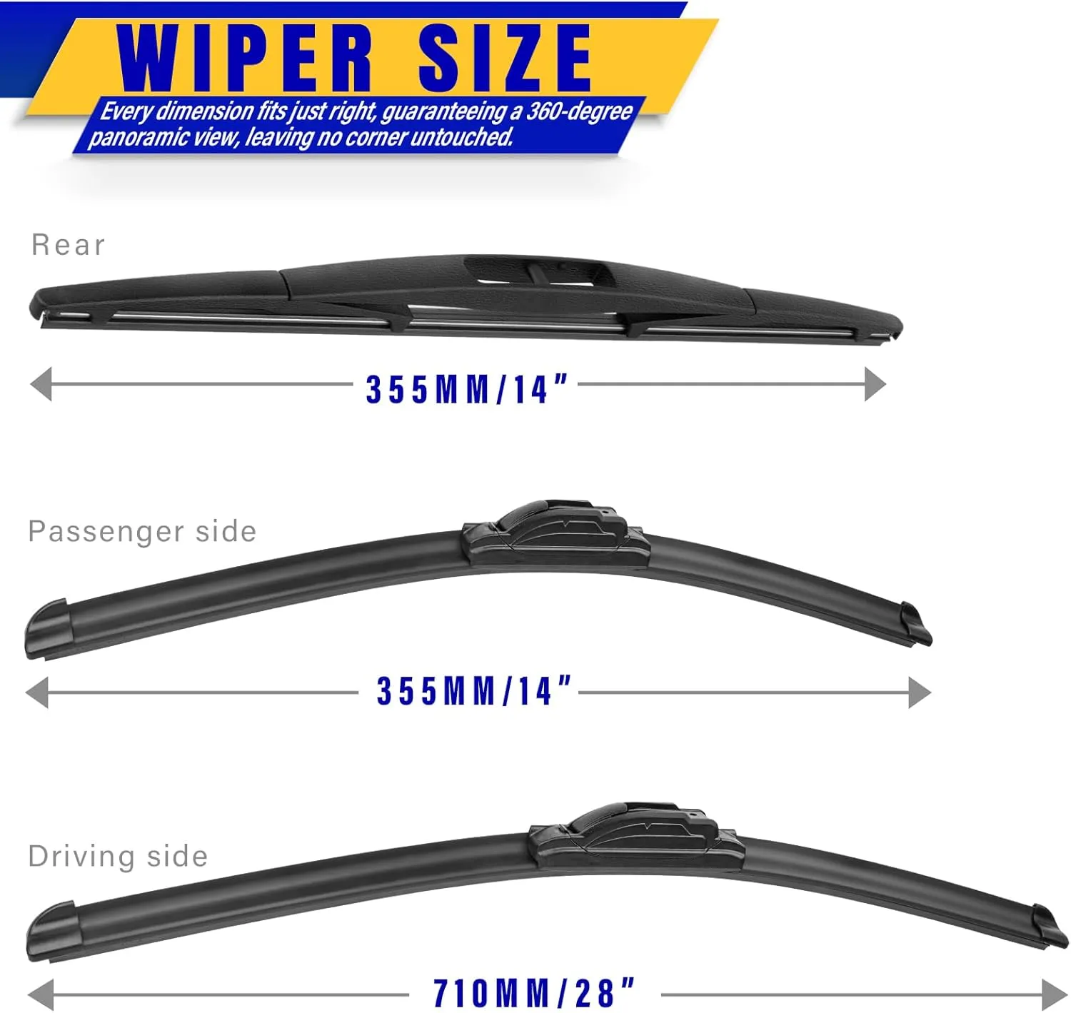 3 wipers Replacement for 2009-2020 Honda Fit, Windshield Wiper Blades Original Equipment Replacement - 28"/14"/14" (Set of 3) U/J HOOK