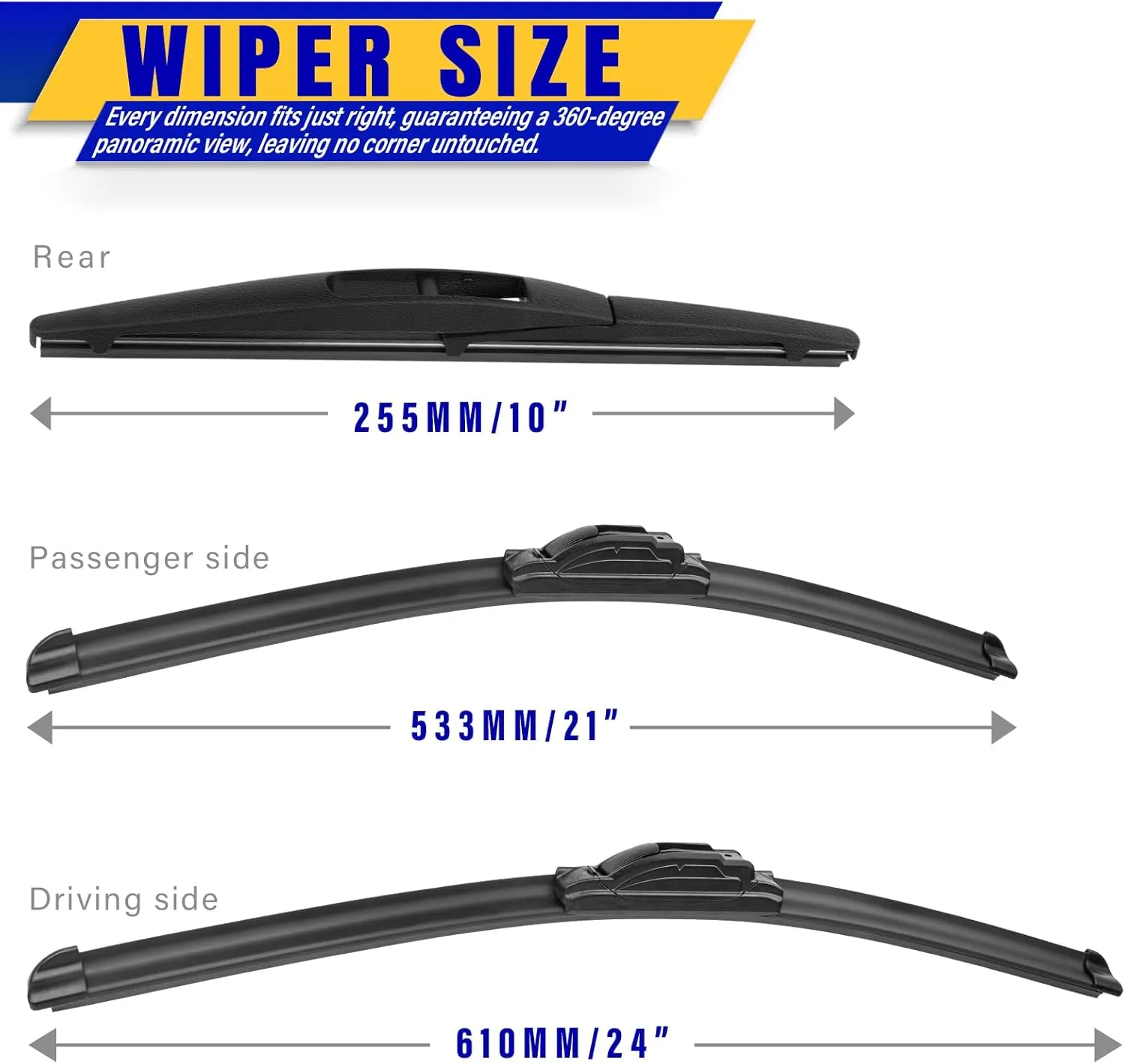 3 wipers Replacement for Mitsubishi Outlander Sport 2011-2022, Windshield Wiper Blades Original Equipment Replacement - 24"/21"/10" (Set of 3) U/J Hook