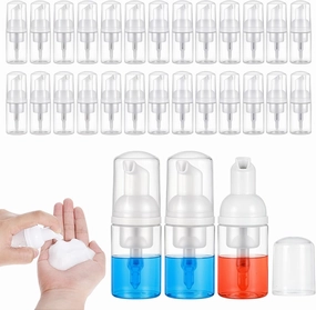 30 Pcs 1 Oz/30 ml Foam Pump Bottles, Clear Plastic Mini Empty Dispenser Foaming Bottles for Travel, Refillable Hand Sanitizer, Lash Shampoo