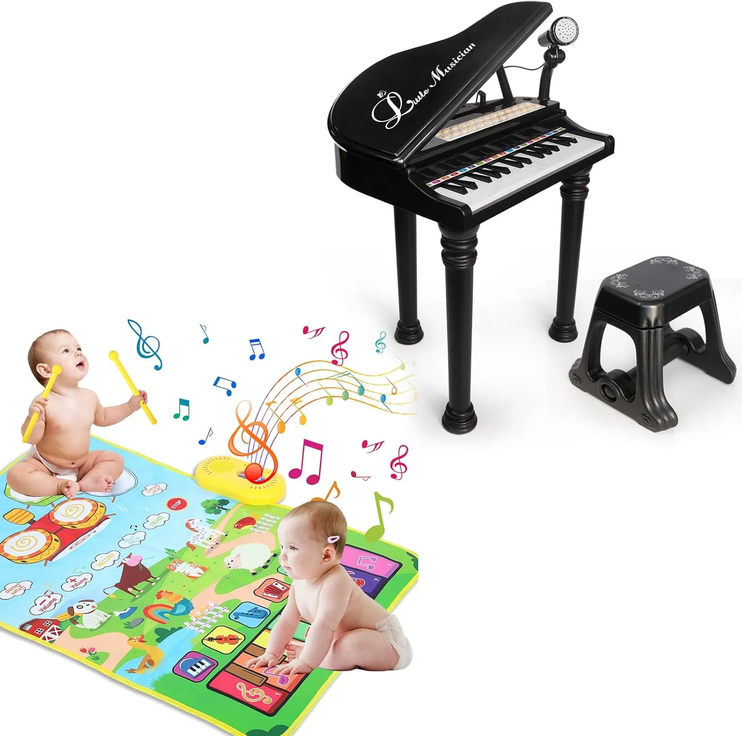 31 Keys Black Piano Toy and 3 in 1 Music Mat for Baby Love&Mini