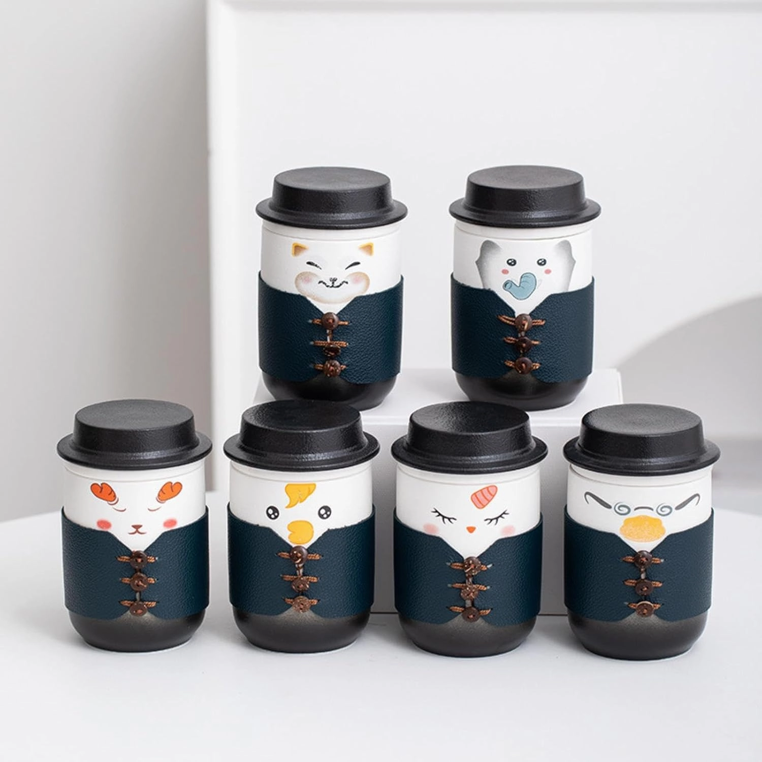 350ml/12oz Creative Cute Pet Ceramic Cap Mug Cute Couple Office Tea Separation Cup-Gentleman's Cup (Dog) Safety Clothing