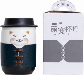 350ml/12oz Creative Cute Pet Ceramic Cap Mug Cute Couple Office Tea Separation Cup-Gentleman's Cup (Dog) Safety Clothing