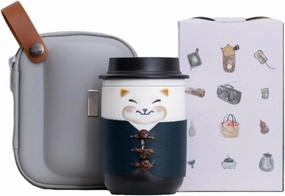 350ml/12oz Creative Cute Pet Ceramic Cap Mug Cute Couple Office Tea Separation Cup-Gentleman's Cup (Dog) Travel Bag