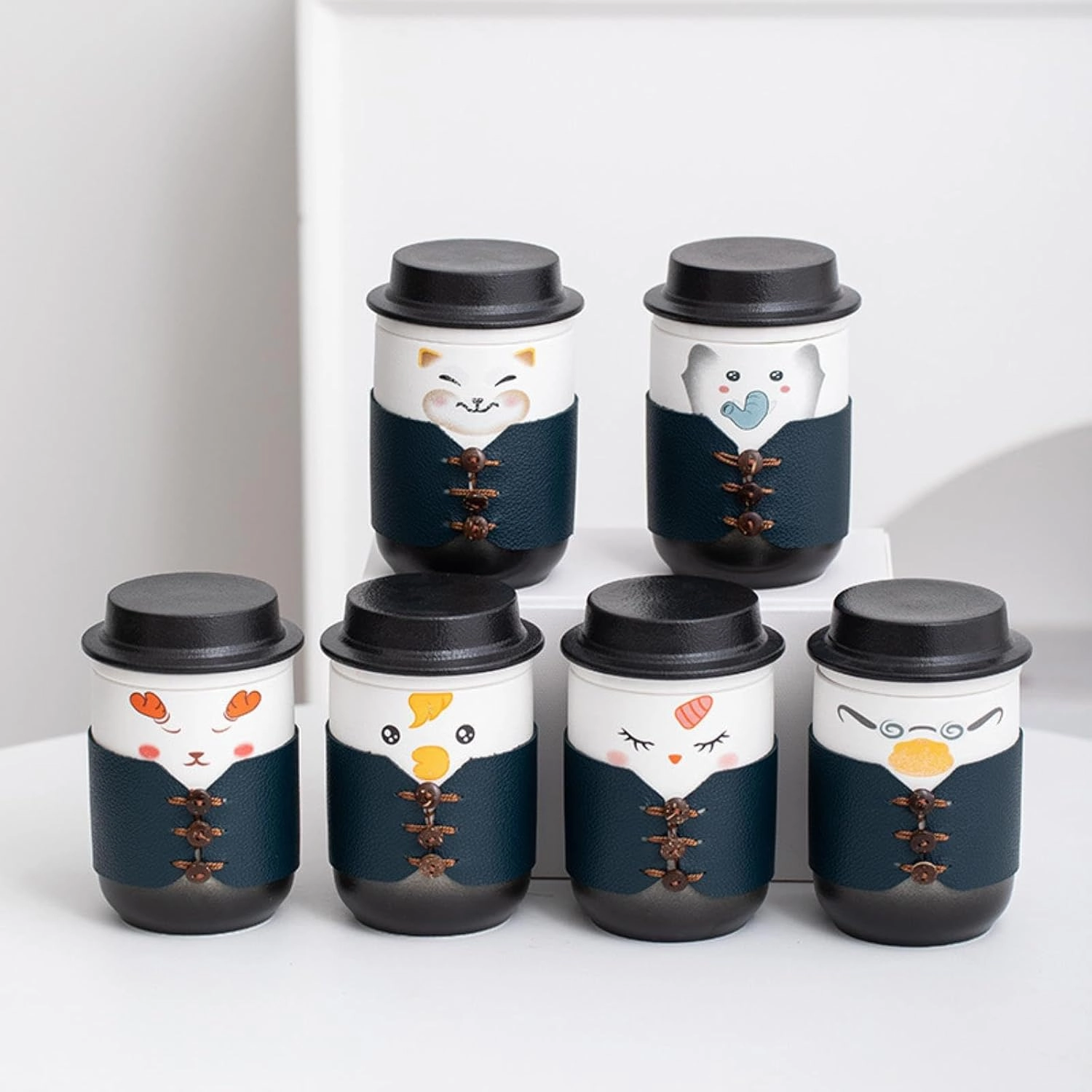 350ml/12oz Creative Cute Pet Ceramic Cap Mug Cute Couple Office Tea Separation Cup-Gentleman's Cup (Dog) Travel Bag