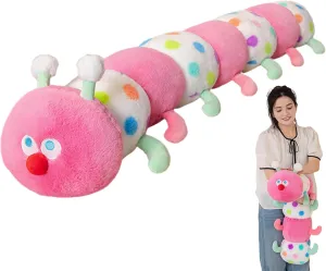 35.4 Inch Caterpillar Stuffed Animals Colorful Plush Toys Hugging Pillow Jumbo Soft Plushies Doll (Pink)